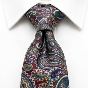 Lands' End Silk Tie Paisley Red Blue